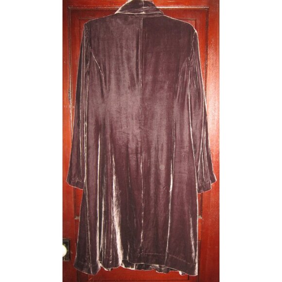 Soft Surroundings L Silk Velvet Duster Coat Jacket Victorian Flare Midi Pockets - Picture 3 of 4